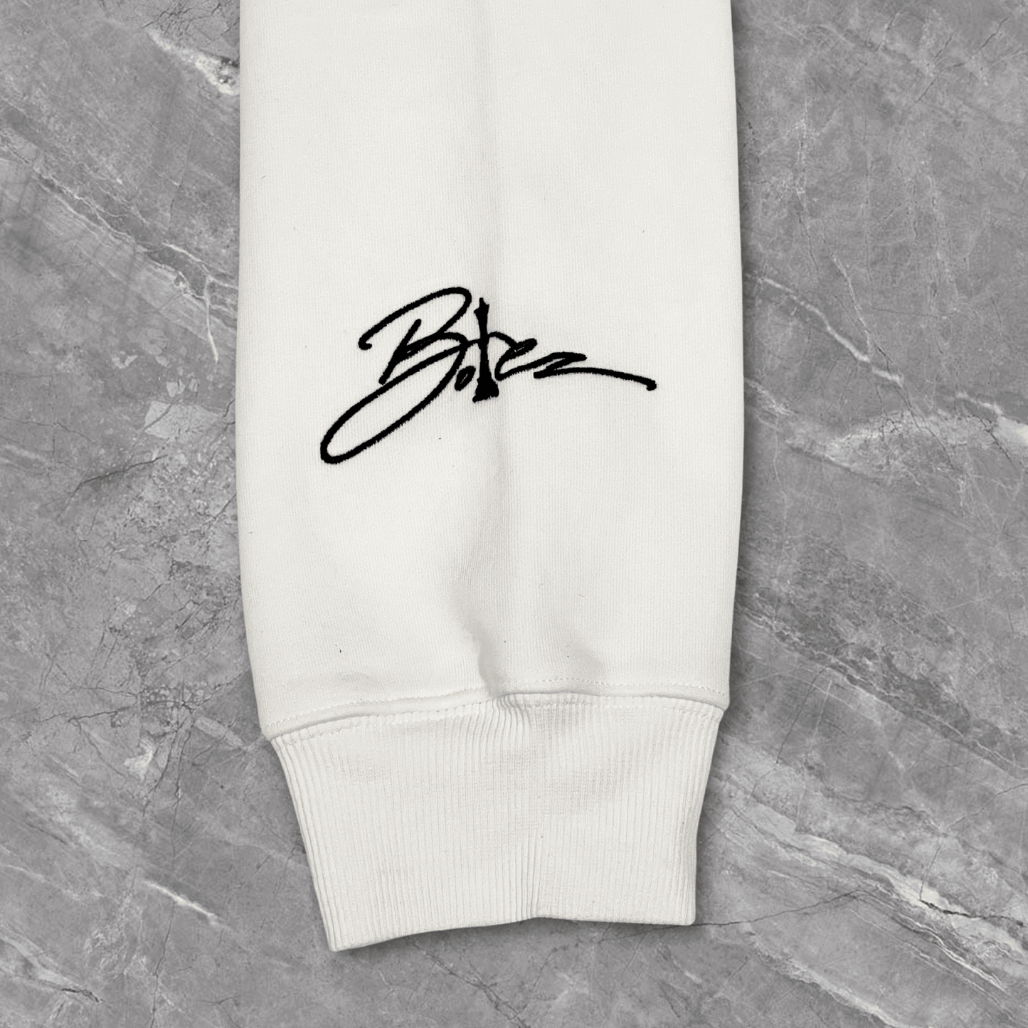 Heavyweight White Hoodie w/ Black Embroidery