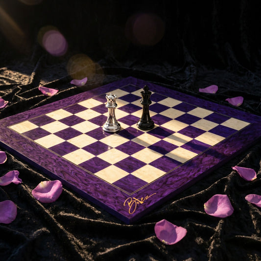High Gloss Spanish Veneered Chess Board (Purple Ash Burl + Erable)